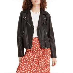 ⭐ Madewell Washed Soft Black Leather Motorcycle Moto Jacket Womens Sz Small 1220